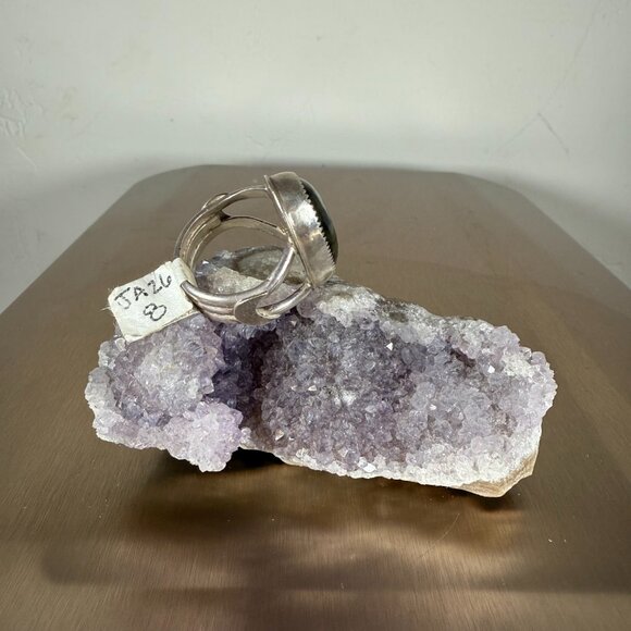 Sterling Silver Ring  Gray Labradorite Oval Gemstone Elegant Jewelry Size 8 - Picture 4 of 5